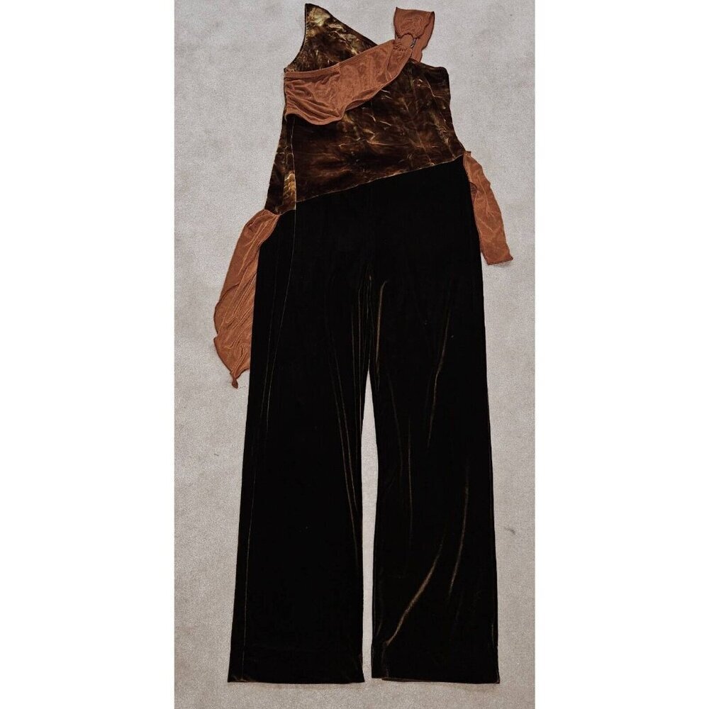 VTG Algy Brown Velvet Jumpsuit Asymmetrical Sleeveless Skirted Adult XXL